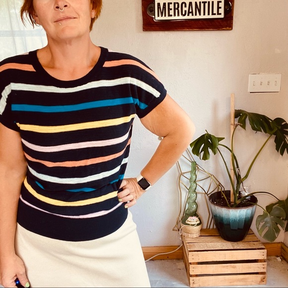 LOFT Sweaters - Loft 100% Cotton Striped Knit Top Size Xsmall